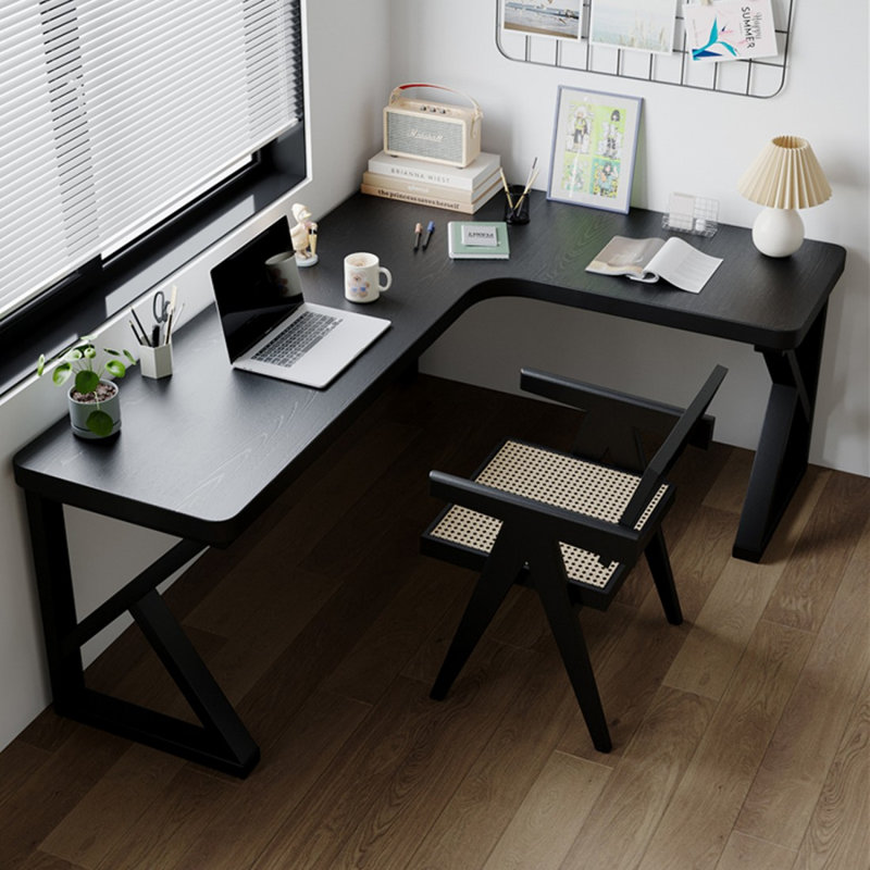 Bureau en coin noir en bois massif en forme de L, H 29,53 po x l 70,87 po x P 55,12 po, Retour à droite