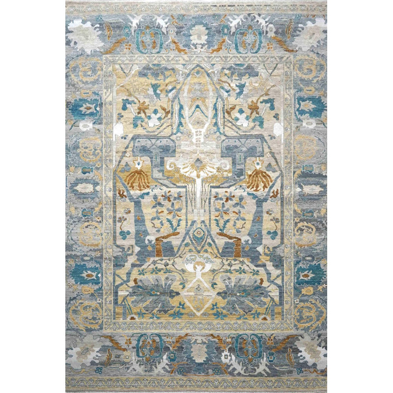 Tapis gris nouvel âge rectangulaire unique 9 pi 1 po x 11 pi 11 po Rajasthan