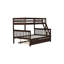 Lit superposé simple au-dessus de double en bois d'hévéa avec lit gigogne, échelle convertible et garde-corps, lit convertible détachable, avec lit gigogne simple, espresso