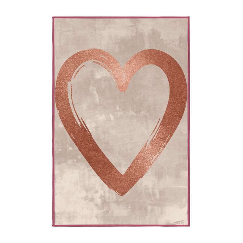 Tapis gris moderne et contemporain lavable à la machine Dreshertown Valentines, 3 x 5
