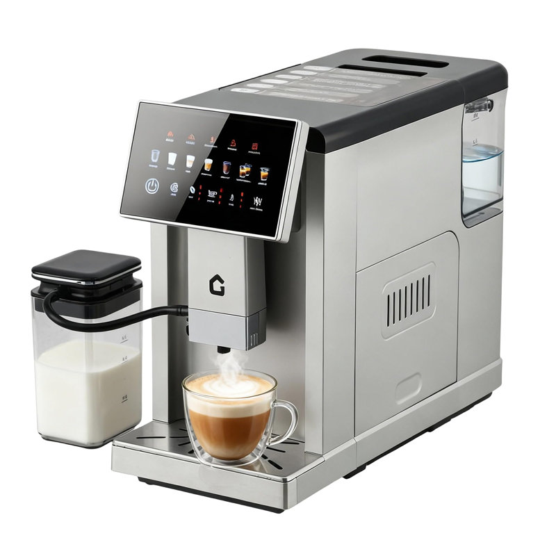 20 Bar Fully Automatic Italian Espresso Machine With Integrated Grinder – 15 Settings, Automatic Milk Frother, Dual Boiler, Self-Cleaning, Maintenance Alerts, Removable Components (Silver Spray Paint)