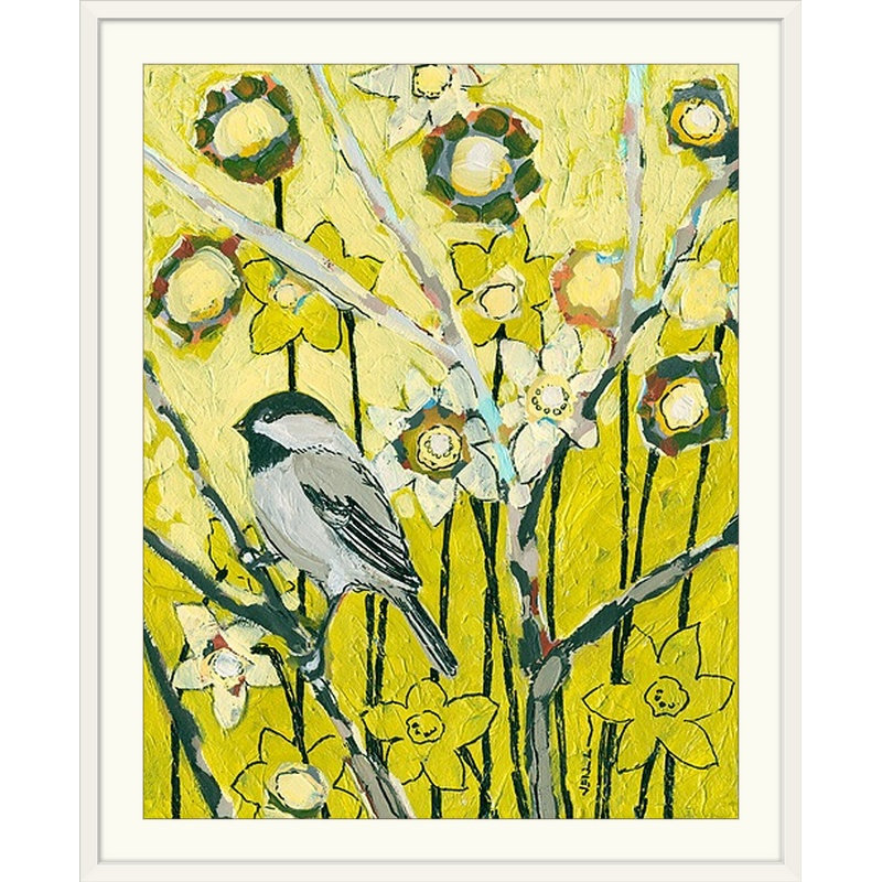 Nolani Spring Chickadee '- reproduction d'art, Cadre blanc, H 23 po x l 20 po x P 1 po