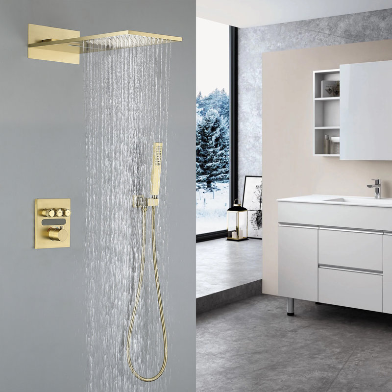 Complete Shower System with Rough in-Valve, Brushed Gold