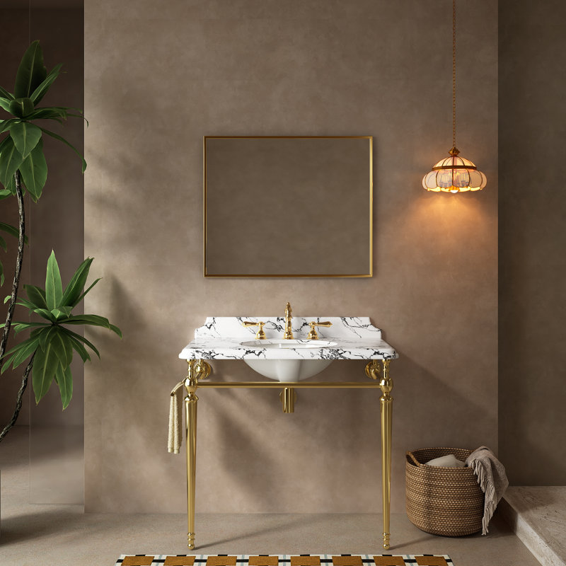 Ensemble de meuble-lavabo courbé et rayé 24 po avec tiroir Annora, Gold, 36"