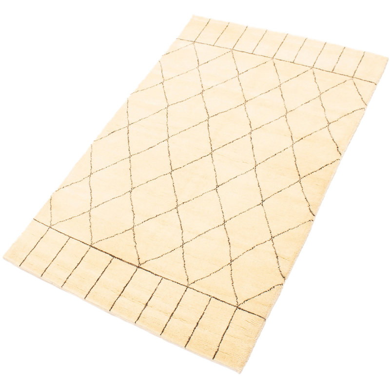 Tapis à main one-of-kind-noué la 2010 crème 5 pi 1 po x 7 pi. aire de laine 10 po Grogan