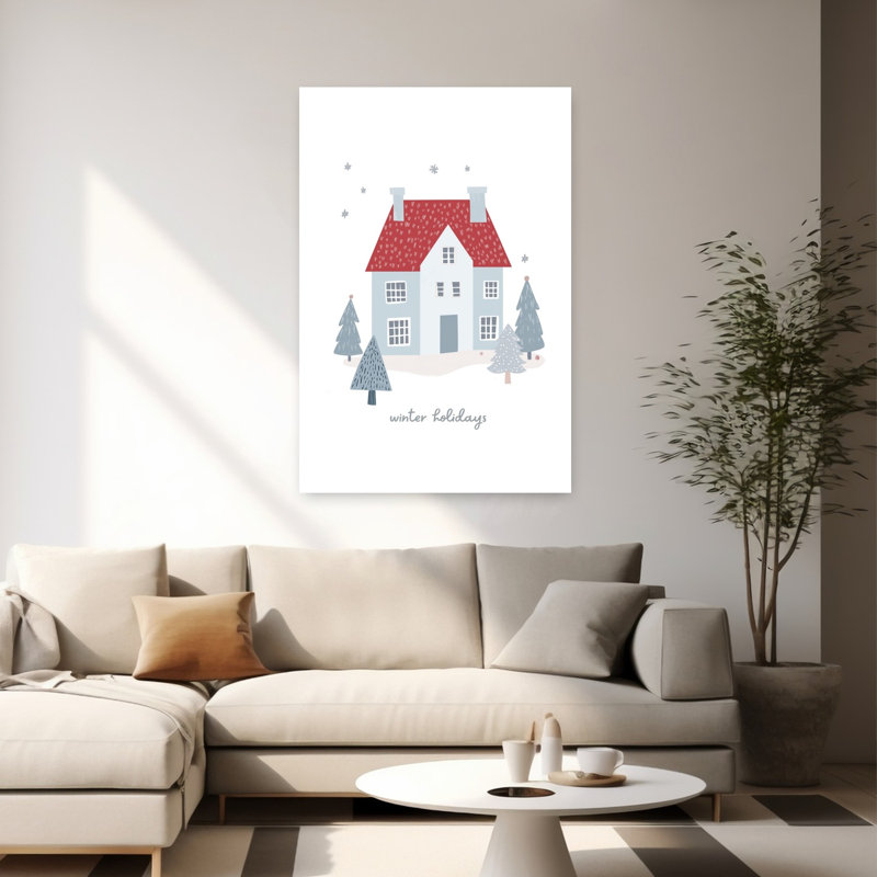 Cozy Winter House Peaceful Serene Abstract Landscape Tree Wall Art Print by Mathieu - Wrapped Canvas Print