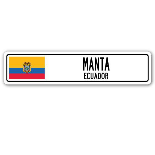 Plaque de rue Manta, drapeau de l'Équateur, H 7 po x l 30 po x P 1 po