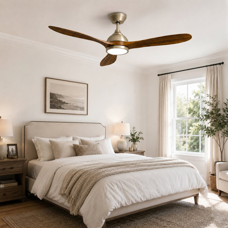 52" High-Airflow Ceiling Fan with Light - Quiet & Reversible DC Motor, 6-Speed Remote Control 3CCT Memory LED, Gold, Walnut