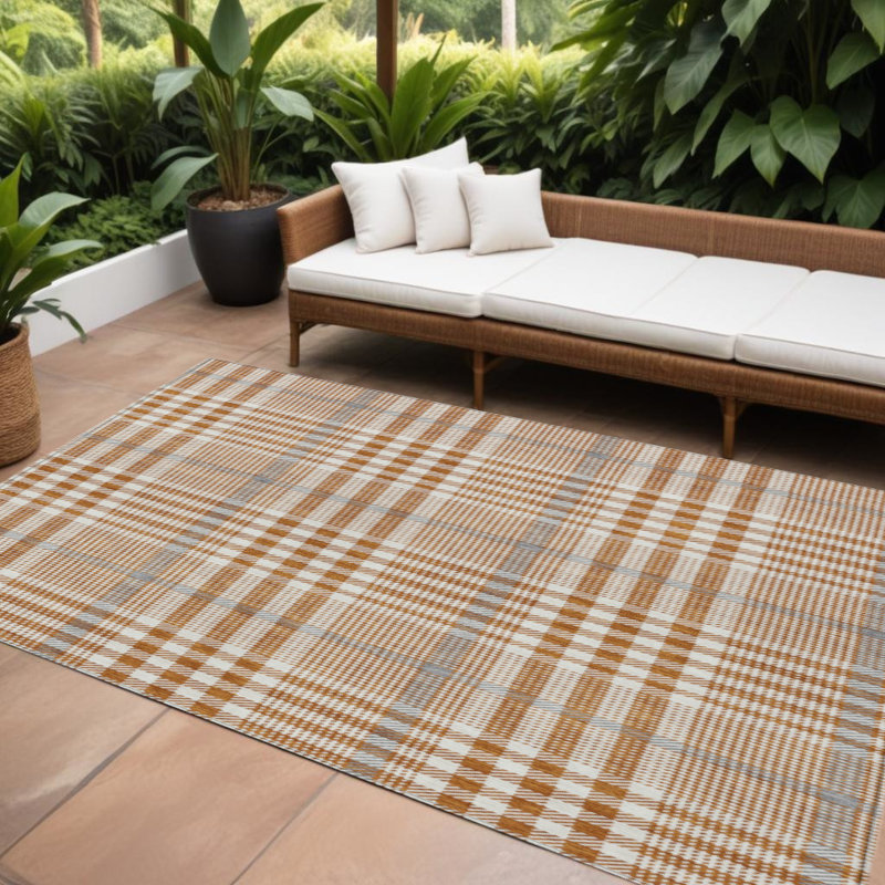 Tapis intérieur lavable à carreaux brun 9 pi x 12 pi HomeRoots