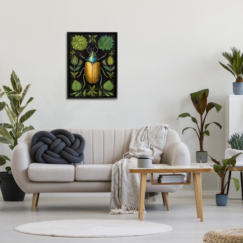 ba-428, "Botanical Beetle Study" par The Dutch Lady, reproduction d'art sur toile, Giclée encadrée noir minuit