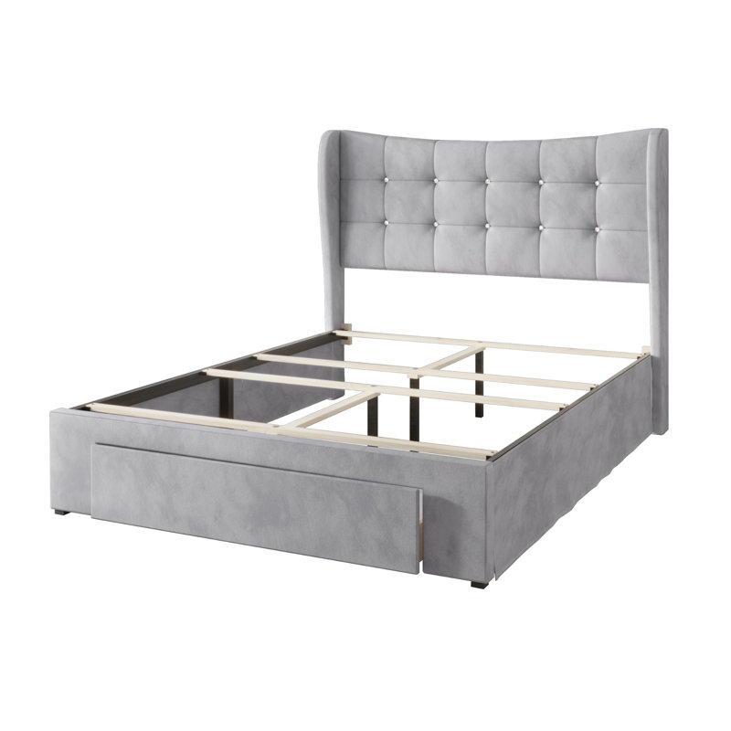 Culberson Upholstered Wingback Storage Bed, Silver Gray, Queen