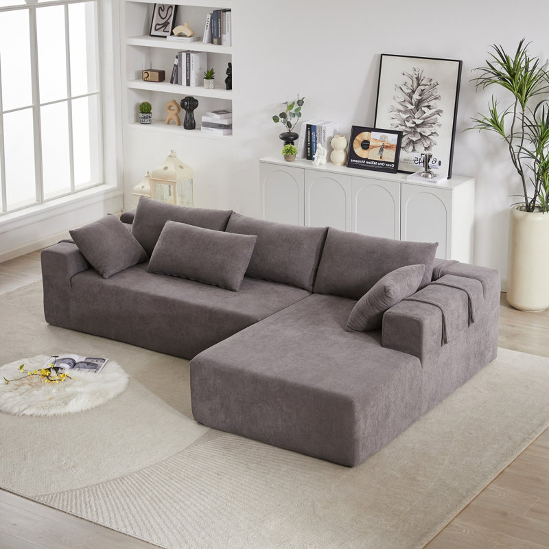 Ensemble de canapé modulaire rembourré en chenille Modern, canapé de salon modulaire en L de 108 pouces avec 6 coussins, combinaison gratuite