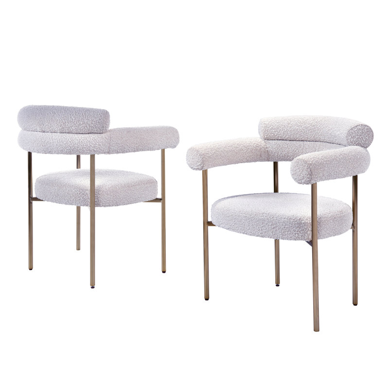 Chaise avec accoudoirs à dossier rembourré Shloima, Crème, Or
