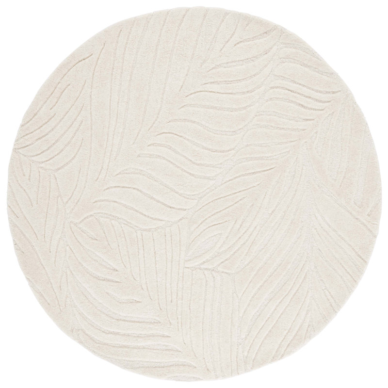 Tapis ivoire en coton / laine touffeté à la main de couleur unie Blakelynn, Rond 6 po