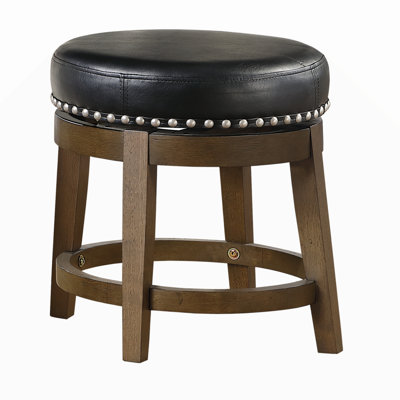 Round Swivel Stools Set Of 2,  Faux Leather 360-Degree Swivel Seat Nailhead Trim Solid Wood Frame  Finish Transitional  Furniture