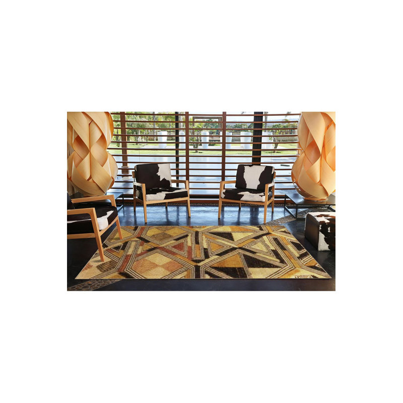 Tapis lavable à motif géométrique jaune, Sous-tapis rectangulaire de 3 pi 3 po x 4 pi 11 po