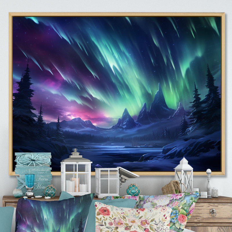 «Vibrant Northern Lights» sur toile, H 12 po x l 20 po, Cadre naturel flottant