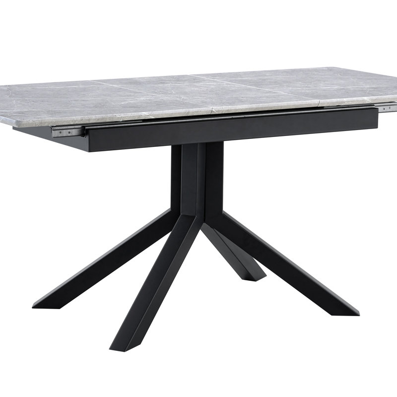 Table de salle à manger rectangulaire moderne avec plateau en panneau de fibres à densité moyenne peint gris clair et pieds en métal géométriques robustes, table de cuisine contemporaine pour la salle à manger, le bureau ou les petits espaces (marbre gris clair, 1 table)