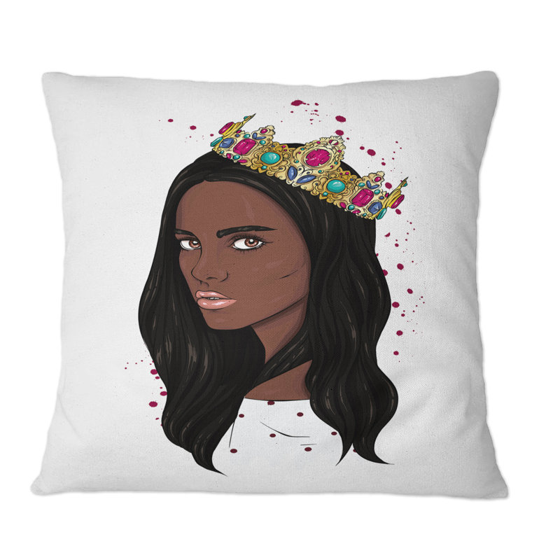 Portrait d'une femme afro-américaine avec couronne - Coussin décoratif imprimé moderne, 16 po x 16 po