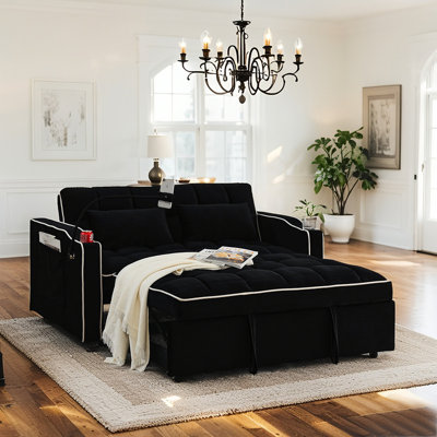 Canapé-lit de futon pliable - réglable, facile à assembler, avec support USB et téléphone, 2 coussins inclus