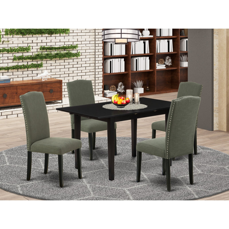 Ensemble de table de salle à manger rectangulaire en bois massif avec plateau papillon, Noir, Gris Gotham foncé