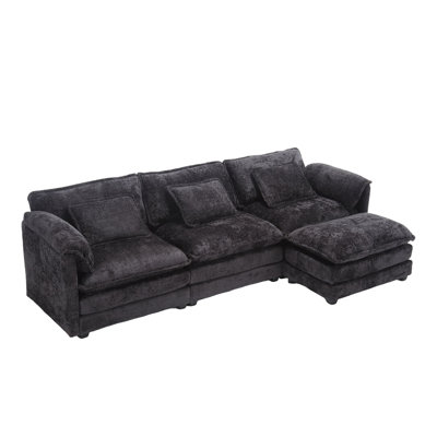 112" Oversized Sectional Sofa Cloud Couch For Living Room, Modern Chenille L Shaped Couch, Comfy Boucle Modular Sofa Sleeper With Moveable Ottoman & Memory Foam