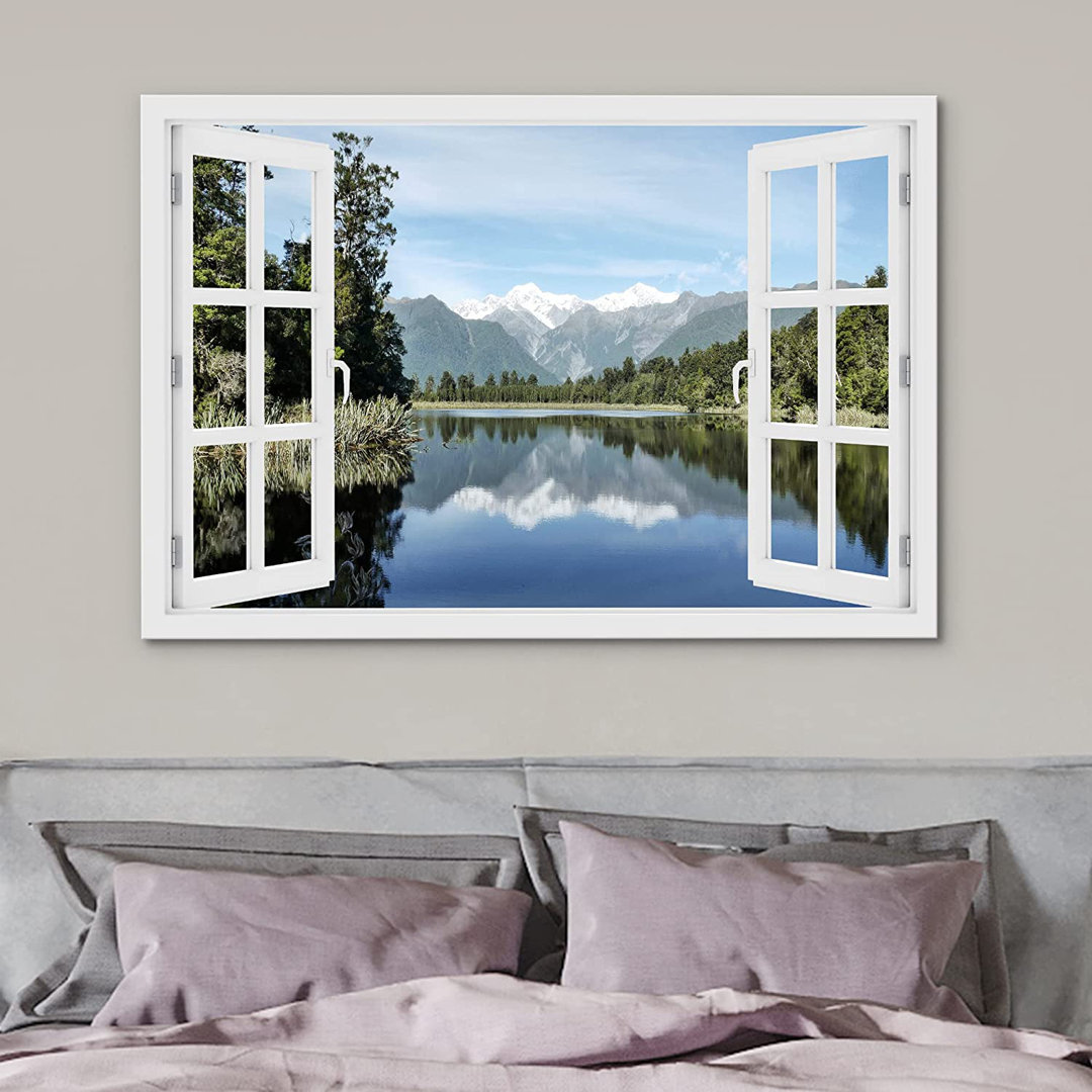Window Scenery " Summer Mountain Forest Lake " IDEA4WALL 