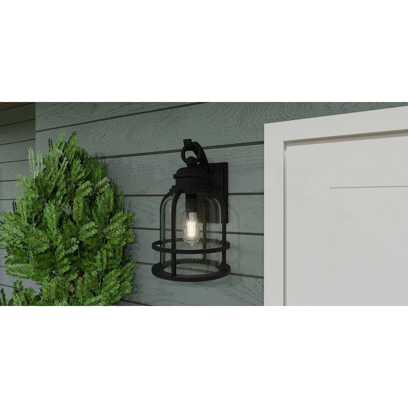 Abrum 1-Light Earth Black Outdoor Wall Lantern, 14.5" H x 8.75" W x 9.75" D
