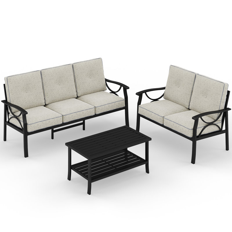 5 - Person Patio Conversation Sets With Cushions, Khaki Cushion/Black Frame