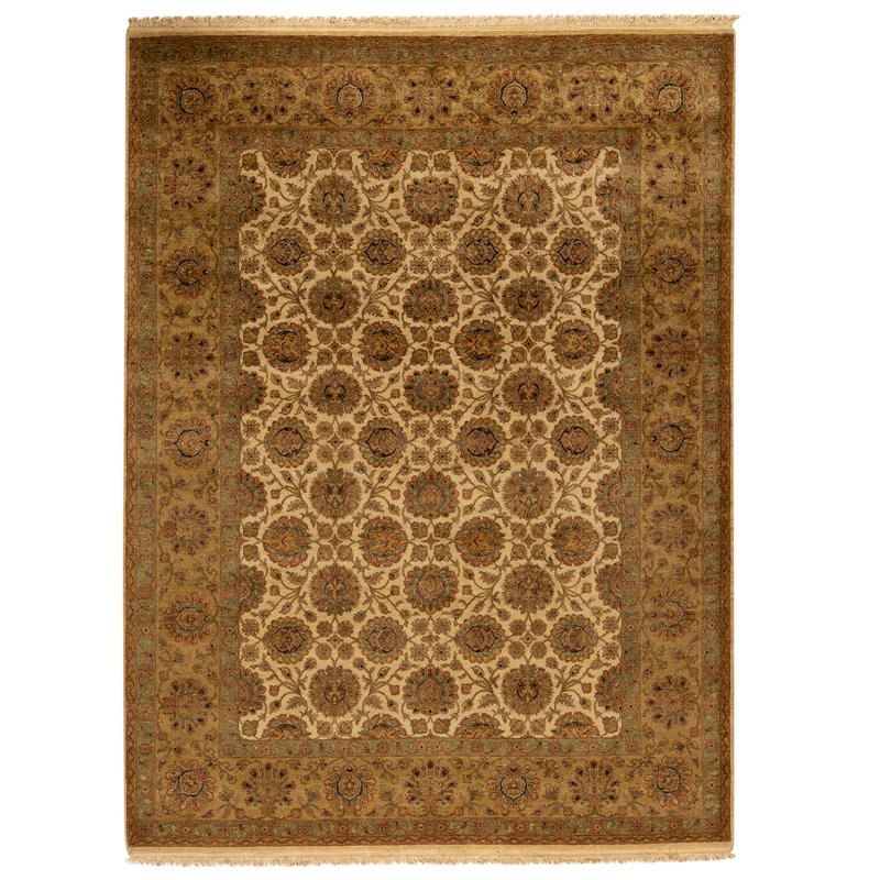 Tapis ivoire et doré de haute qualité noué à la main