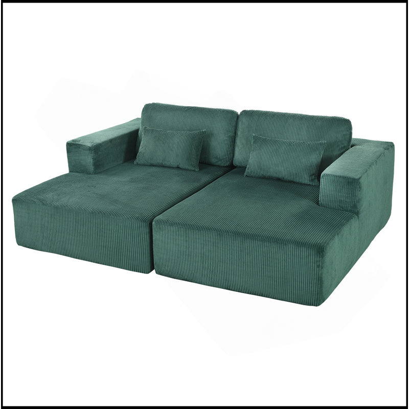 Canapé-lit double en Corduroy avec 2 coussins, parfait pour les salons, les appartements et les bureaux, Vert