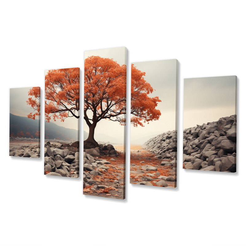Coral Tree Autumn Whispers I - décoration murale arbres du paysage - 5 panneaux