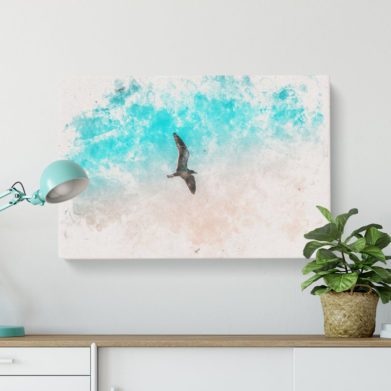 Soaring Seagulls Watercolour - Wrapped Canvas Print, 50cm H x 76cm W x 3cm D