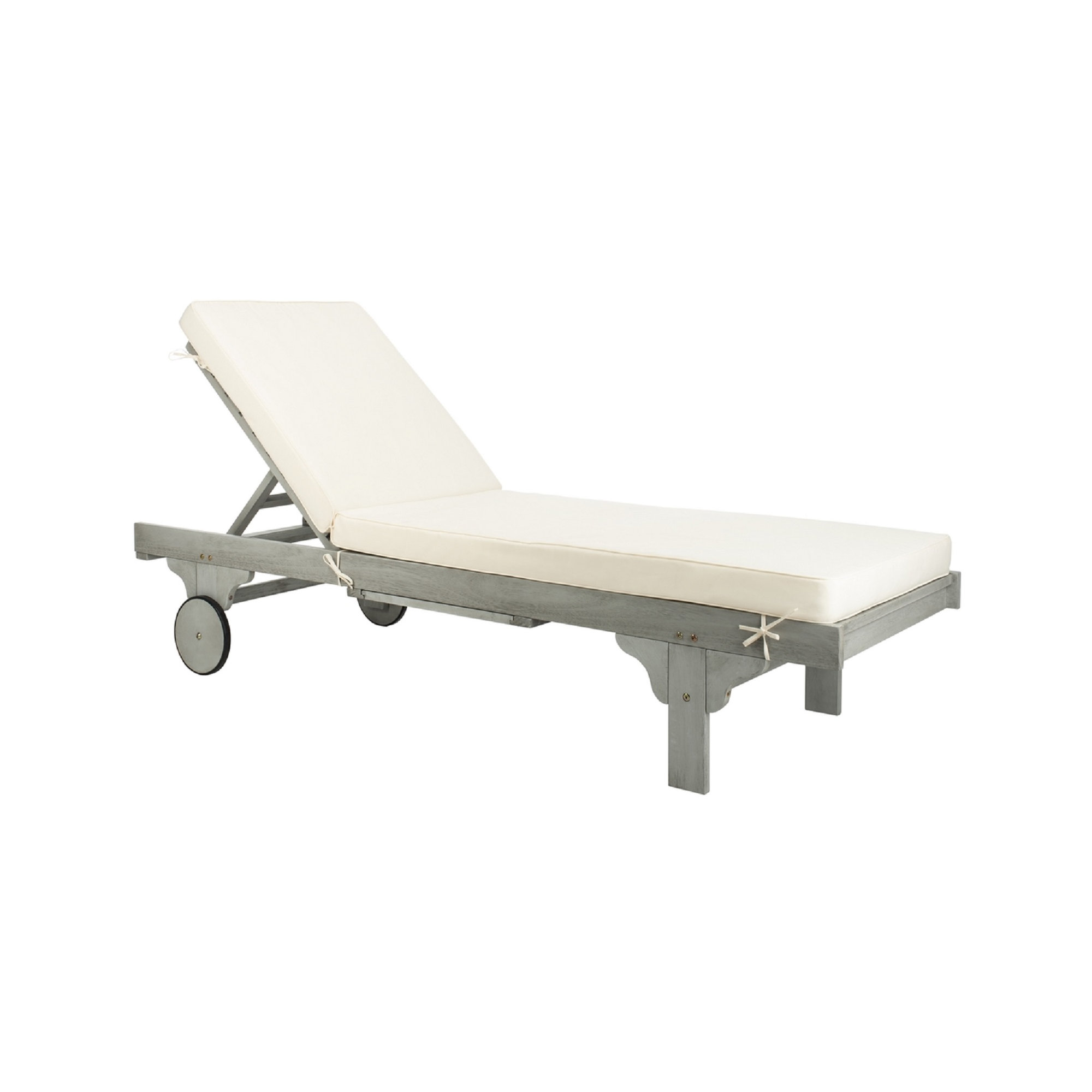 27.6'' Outdoor Eucalyptus Chaise Lounge, Beige, Gray