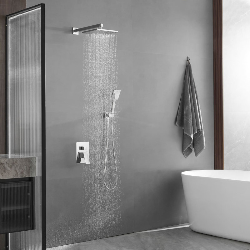 Wall Mounted Shower System With Handheld Shower Single Handle Shower Faucet Set Modern Brass Rainfall Shower Trim Kit With Pressure Balance Valve