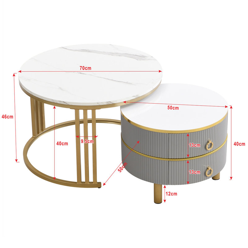 Asbey Coffee Table with Storage, Grey, White/White Marble