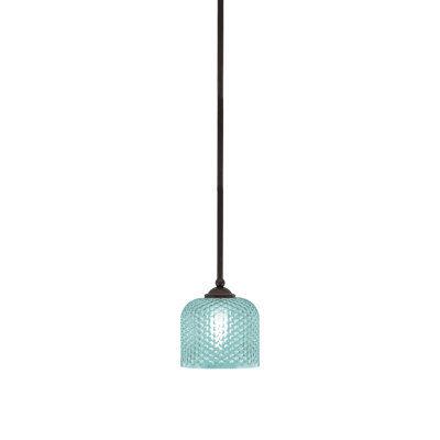 Zilo Stem Hung Mini Pendant Shown In Brown, 6" Turquoise Glass