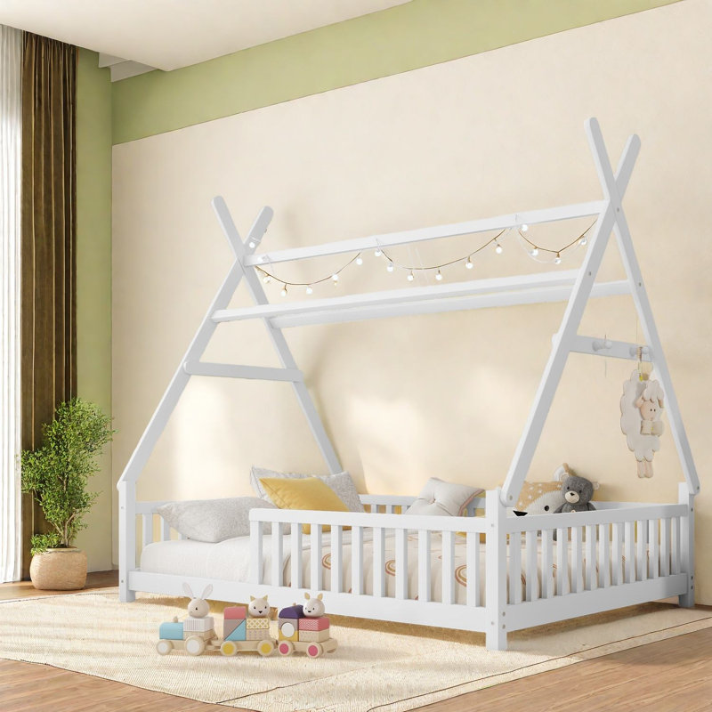 Lit pour enfant avec lumière DEL, fabrication en bois blanc pour un jeu créatif