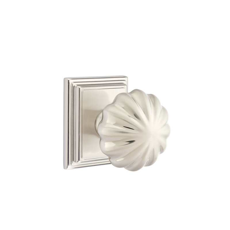Ensemble de boutons de passage Emtek avec rosette Wilshire et bouton Melon, Nickel satiné