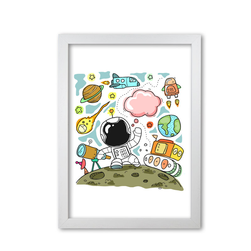 Space Illustration - Print, 85 cm H x 60 cm W x 5 cm D, White Grain Frame