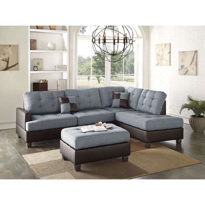 3 pièces Canapé modulaire avec coussins réversibles, Gris