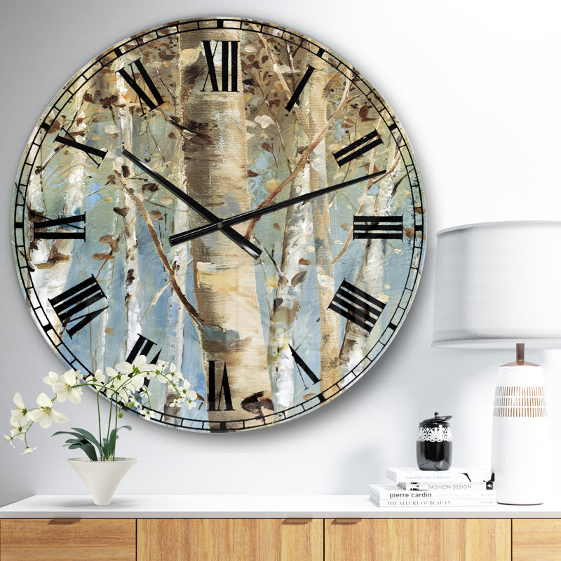 Horloge murale Swigart White Birch Forest II - Farmhouse, Surdimensionné