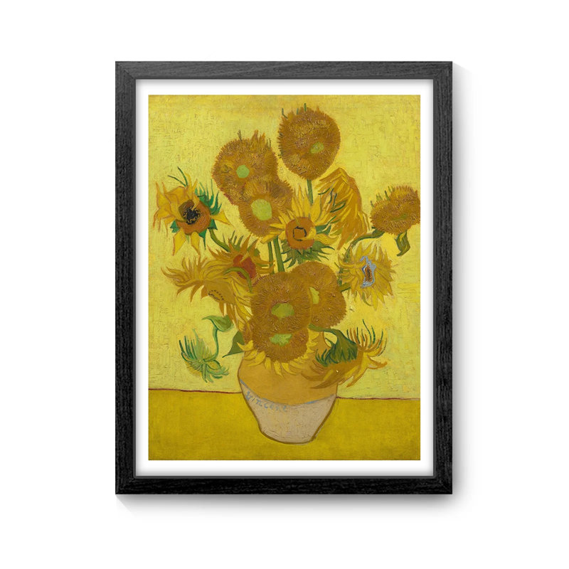 Tournesol, art mural 8 x 10 pouces, impression sur toile encadrée en bois noir inspirée par Van Gogh, H 10 po x l 8 po