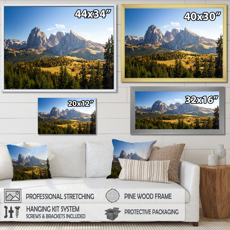 Couvert de montagnes, Dolomites en Italie, sur toile, Cadre simple noir, H 24 po x l 32 po x P 1 po