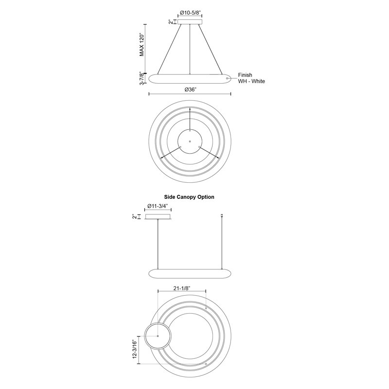 1 - Light LED Pendant, 125.88" H x 36" W x 36" D