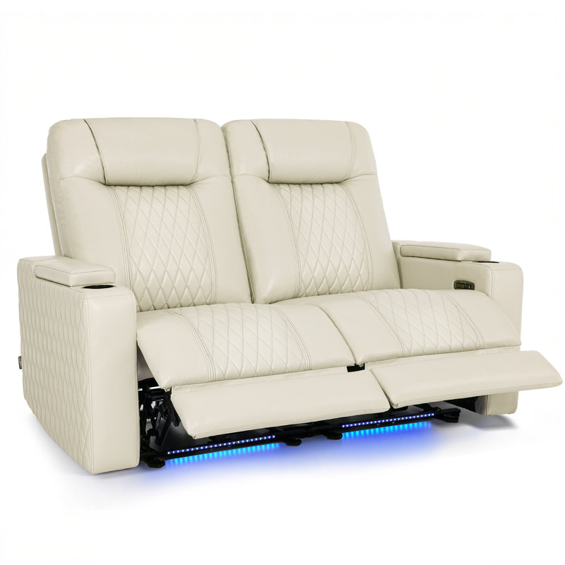 Causeuse de 65 po de largeur avec accoudoirs de cinéma à accoudoirs réglables et accoudoirs réglables, Beige