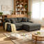 Canapé modulaire rembourré en chenille 3 pièces avec coussins décoratifs et repose-pieds amovibles 3 pièces-1388572085-1388572086