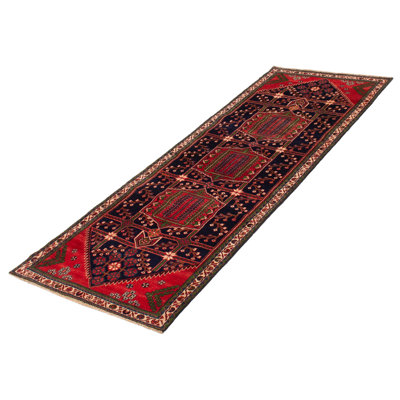 Tapis de couloir unique en laine noué à la main de style années 2000 de 3 pi 3 po x 9 pi 2 po bleu marine foncé / vert foncé / rouge Alverne
