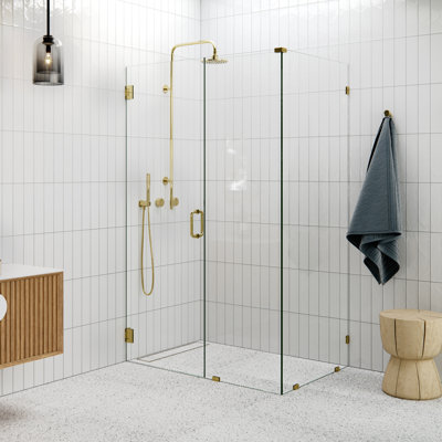 Illume 48 in. x 32 in. x 78 in. 90-degree Fully Frameless Wall Hinged Glass Shower Enclosure