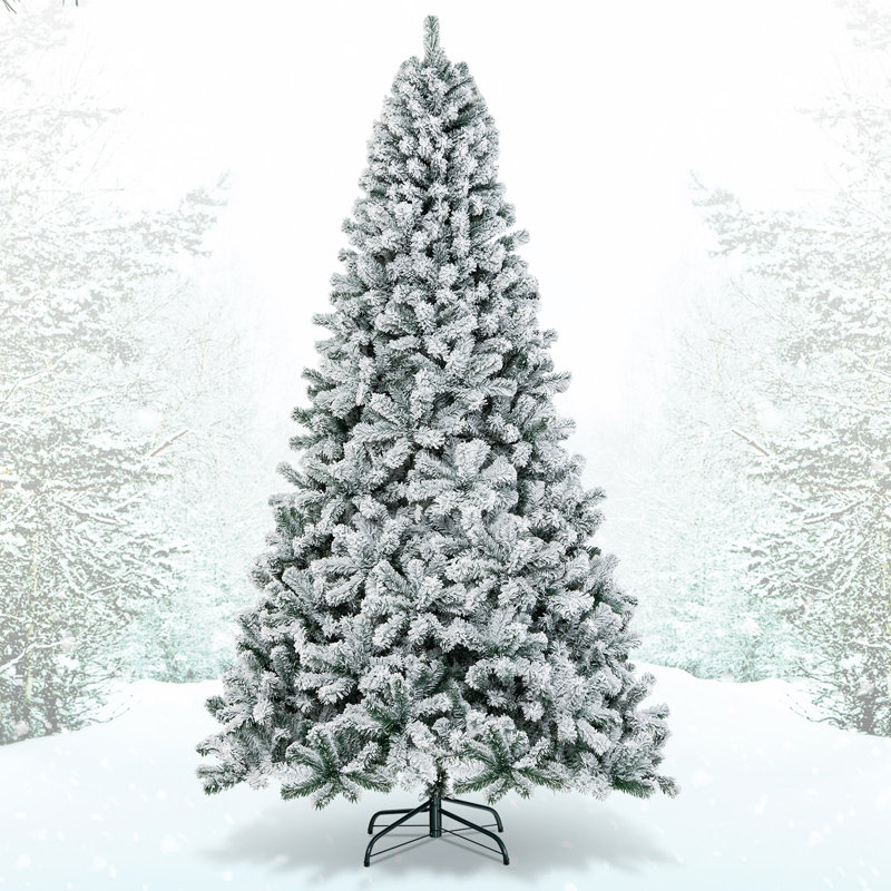 Arbre de Noël artificiel enneigé 9 pi avec base en métal, branches en PVC et charnières 9 pi, H 9 pi